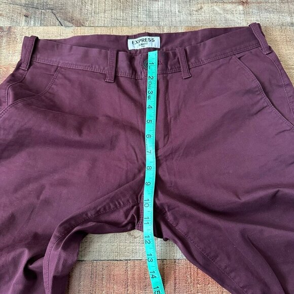 Express Men's Size 31x30" Slim Fit Finn Burgundy Chinos Dress Pants - Picture 3 of 9